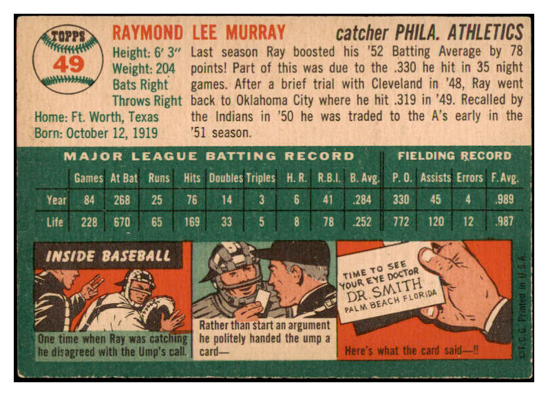 1954 Topps Baseball #049 Ray Murray A's EX-MT 456044