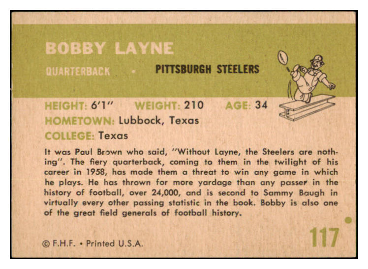1961 Fleer Football #117 Bobby Layne Steelers EX-MT 460161