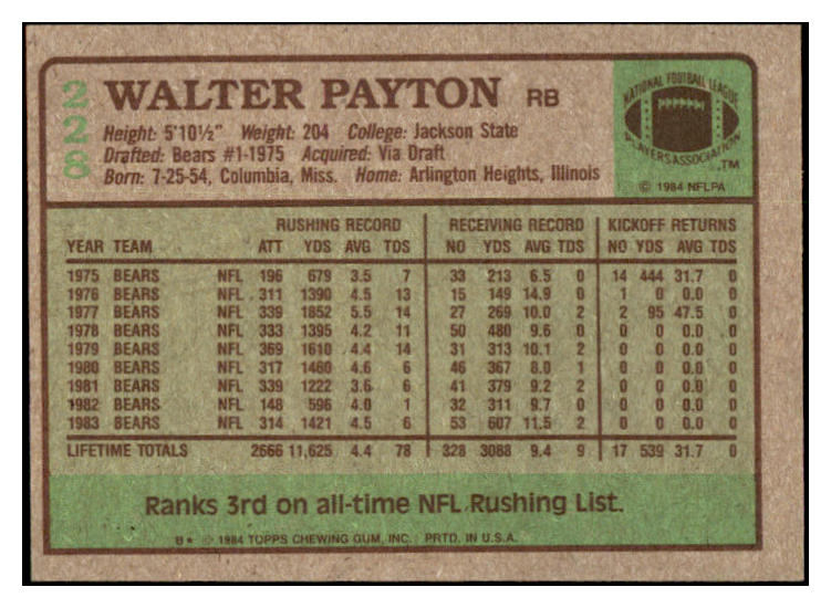 1984 Topps Football #228 Walter Payton Bears EX-MT 460392