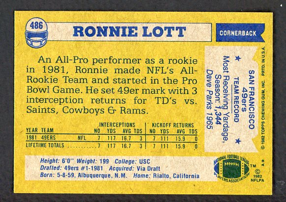 1982 Topps Football #486 Ronnie Lott 49ers NR-MT 460406