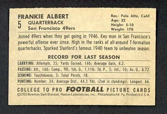 1952 Bowman Small Football #005 Frankie Albert 49ers EX-MT 460627