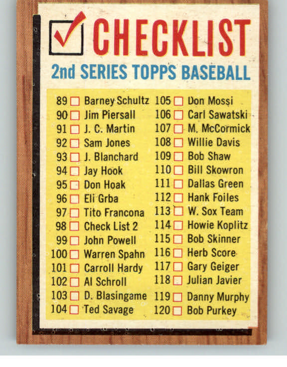 1962 Topps Baseball #098 Checklist 2 EX Unmarked 389969