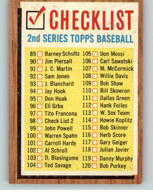 1962 Topps Baseball #098 Checklist 2 EX Unmarked 389969