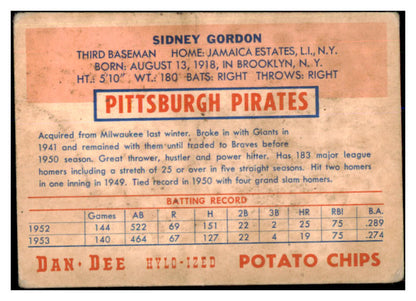 1954 Dan Dee Sid Gordon Pirates VG-EX 431161