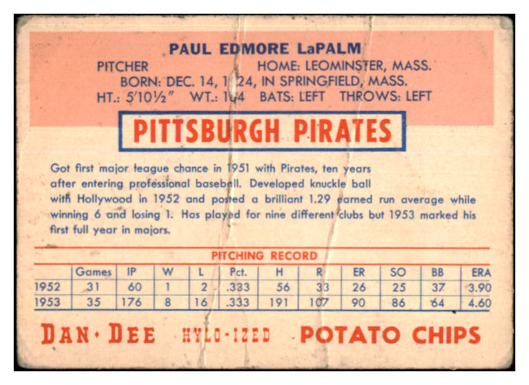 1954 Dan Dee Paul Lapalme Pirates Good 431163