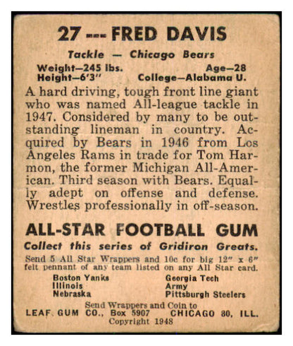 1948 Leaf Football #027 Fred Davis Bears Good 436002