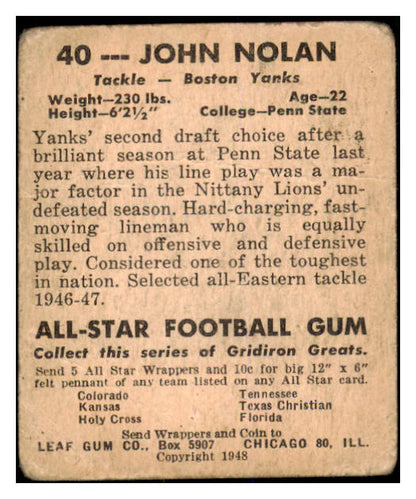 1948 Leaf Football #040 John Nolan Yanks FR-GD 436014