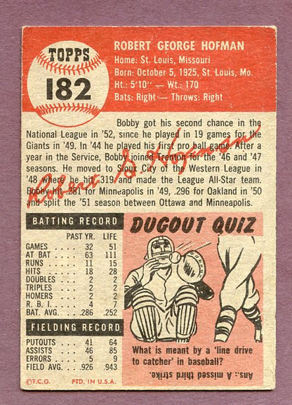 1953 Topps Baseball #182 Bob Hofman Giants VG 448610
