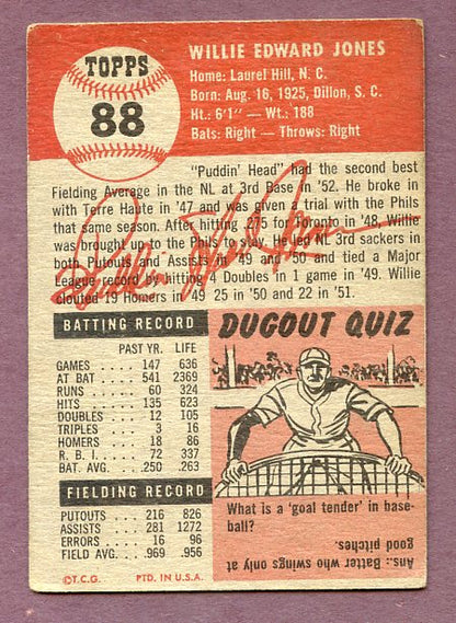 1953 Topps Baseball #088 Willie Jones Phillies VG 448629