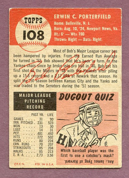 1953 Topps Baseball #108 Bob Porterfield Senators VG 448642