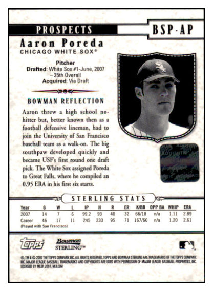 2007 Bowman Sterling #BSP-AP Aaron Poreda White Sox Signed 461660