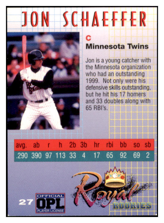 2000 Royal Rookies #027 Jon Schaeffer Twins Signed 461669