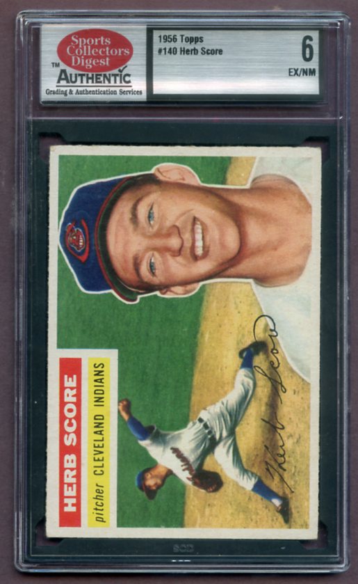 1956 Topps Baseball #140 Herb Score Indians SCD 6 EX-MT Gray 461954