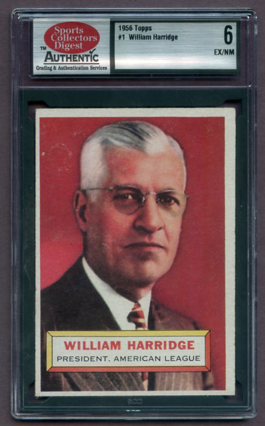 1956 Topps Baseball #001 William Harridge President SCD 6 EX-MT White 461956