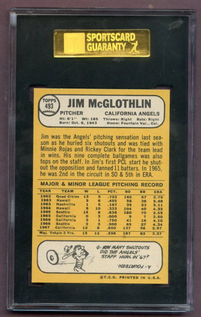 1968 Topps Baseball #493 Jim McGlothlin Angels SGC 8 NM/MT 462030