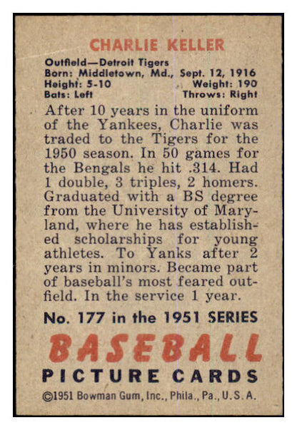 1951 Bowman Baseball #177 Charlie Keller Tigers EX-MT 463330