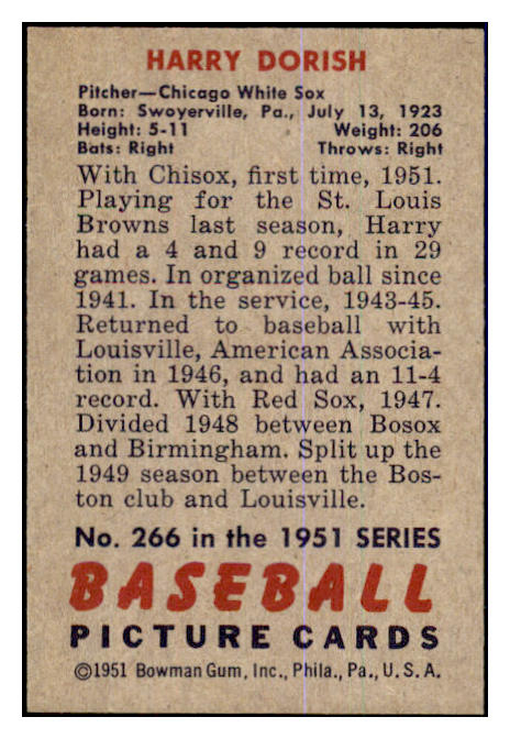 1951 Bowman Baseball #266 Harry Dorish White Sox EX-MT 463360