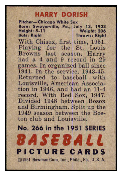1951 Bowman Baseball #266 Harry Dorish White Sox EX-MT 463360