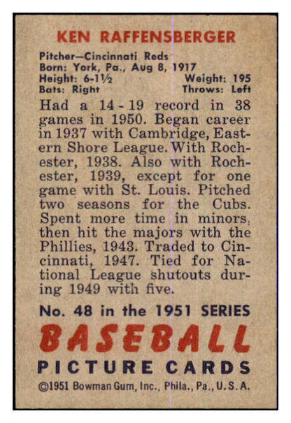 1951 Bowman Baseball #048 Ken Raffensberger Reds EX 463388