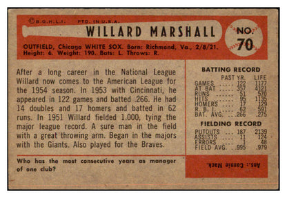 1954 Bowman Baseball #070 Willard Marshall White Sox EX-MT 463491