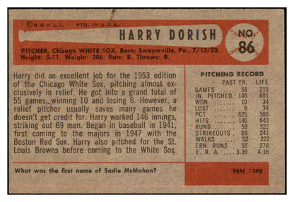 1954 Bowman Baseball #086 Harry Dorish White Sox EX-MT 463532