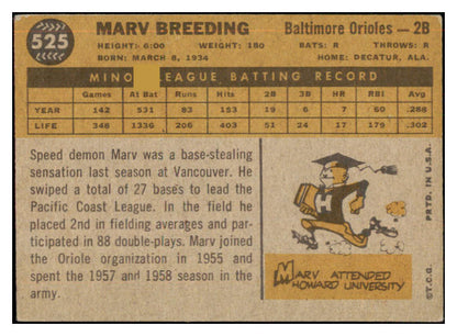 1960 Topps Baseball #525 Marv Breeding Orioles GD-VG 464306