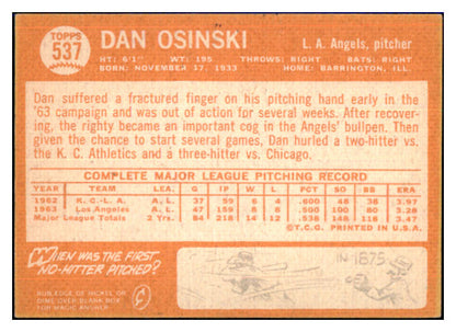 1964 Topps Baseball #537 Dan Osinski Angels EX 464843