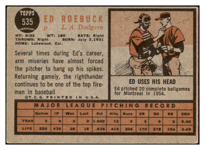 1962 Topps Baseball #535 Ed Roebuck Dodgers VG-EX 465147