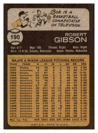 1973 Topps Baseball #190 Bob Gibson Cardinals EX+/EX-MT 465872