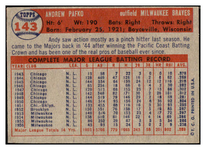 1957 Topps Baseball #143 Andy Pafko Braves VG-EX 466074