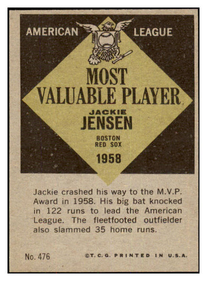 1961 Topps Baseball #476 Jackie Jensen MVP Red Sox EX-MT 466930