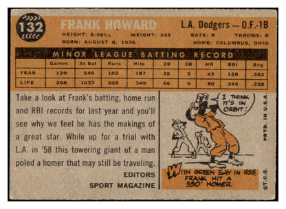 1960 Topps Baseball #132 Frank Howard Dodgers VG 467160