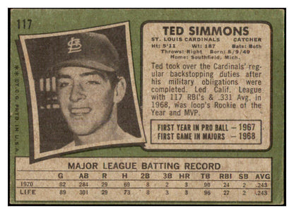 1971 Topps Baseball #117 Ted Simmons Cardinals GD-VG 467383