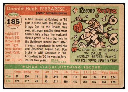 1955 Topps Baseball #185 Don Ferrarese Orioles VG 467679