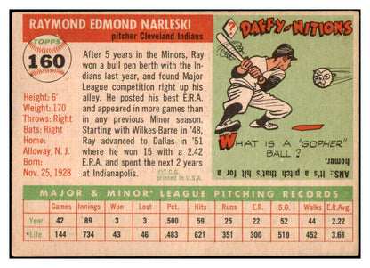 1955 Topps Baseball #160 Ray Narleski Indians VG 467705