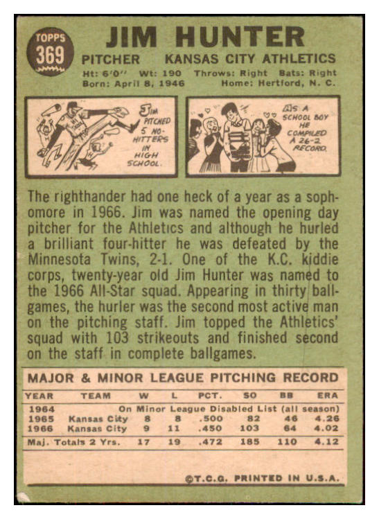 1967 Topps Baseball #369 Catfish Hunter A's GD-VG 467984