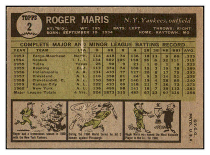 1961 Topps Baseball #002 Roger Maris Yankees EX 468745