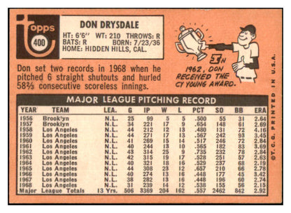 1969 Topps Baseball #400 Don Drysdale Dodgers EX 468776