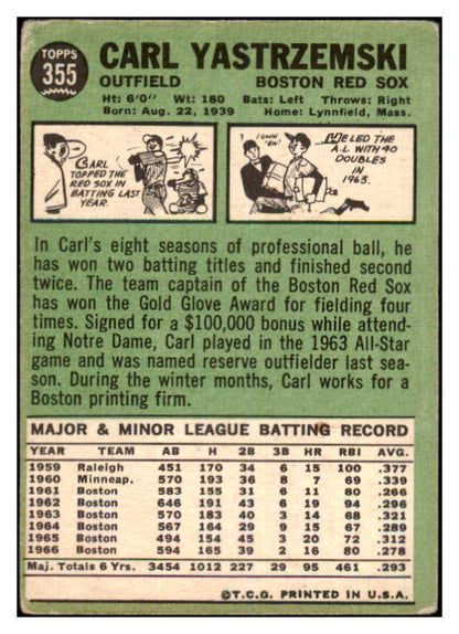 1967 Topps Baseball #355 Carl Yastrzemski Red Sox VG 468988