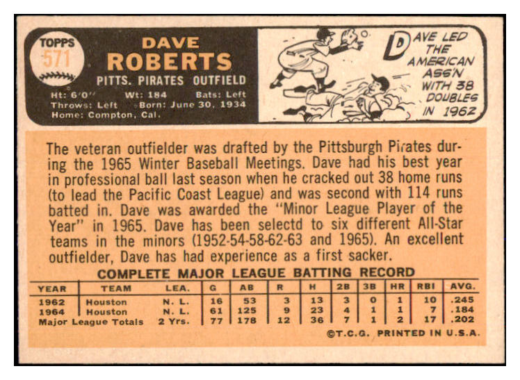 1966 Topps Baseball #571 Dave Roberts Pirates NR-MT 470803