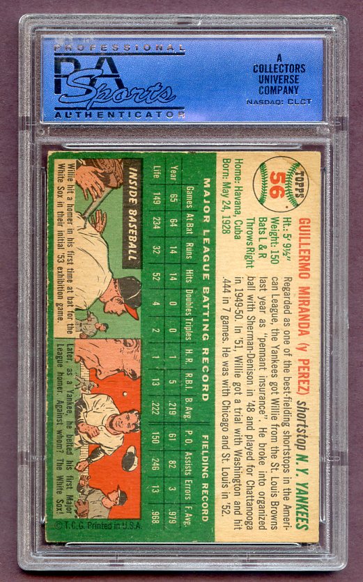 1954 Topps Baseball #056 Willie Miranda Yankees PSA 5 EX 471653