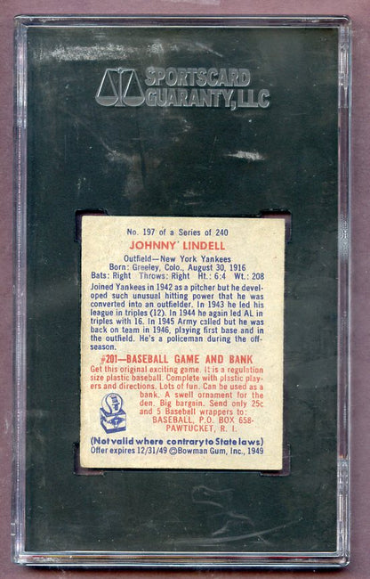 1949 Bowman Baseball #197 Johnny Lindell Yankees SGC 5 EX 471770