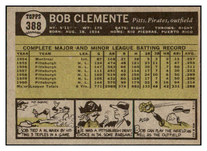 1961 Topps Baseball #388 Roberto Clemente Pirates EX-MT 471972