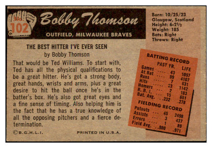 1955 Bowman Baseball #102 Bobby Thomson Braves EX-MT 472094