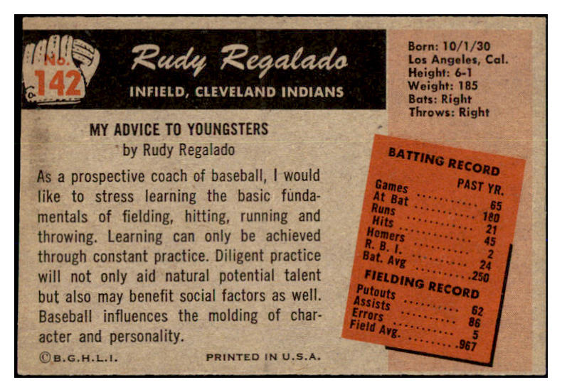 1955 Bowman Baseball #142 Rudy Regalado Indians NR-MT 472264