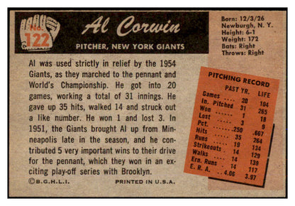 1955 Bowman Baseball #122 Al Corwin Giants EX-MT 472374