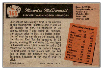 1955 Bowman Baseball #165 Maurice McDermott Senators EX-MT 472399