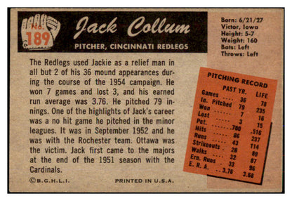 1955 Bowman Baseball #189 Jack Collum Reds EX-MT 472424