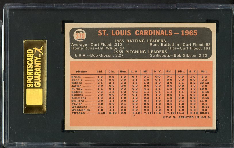 1966 Topps Baseball #379 St. Louis Cardinals Team SGC 7 NM 473333