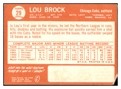 1964 Topps Baseball #029 Lou Brock Cubs Good 473579 Kit Young Cards
